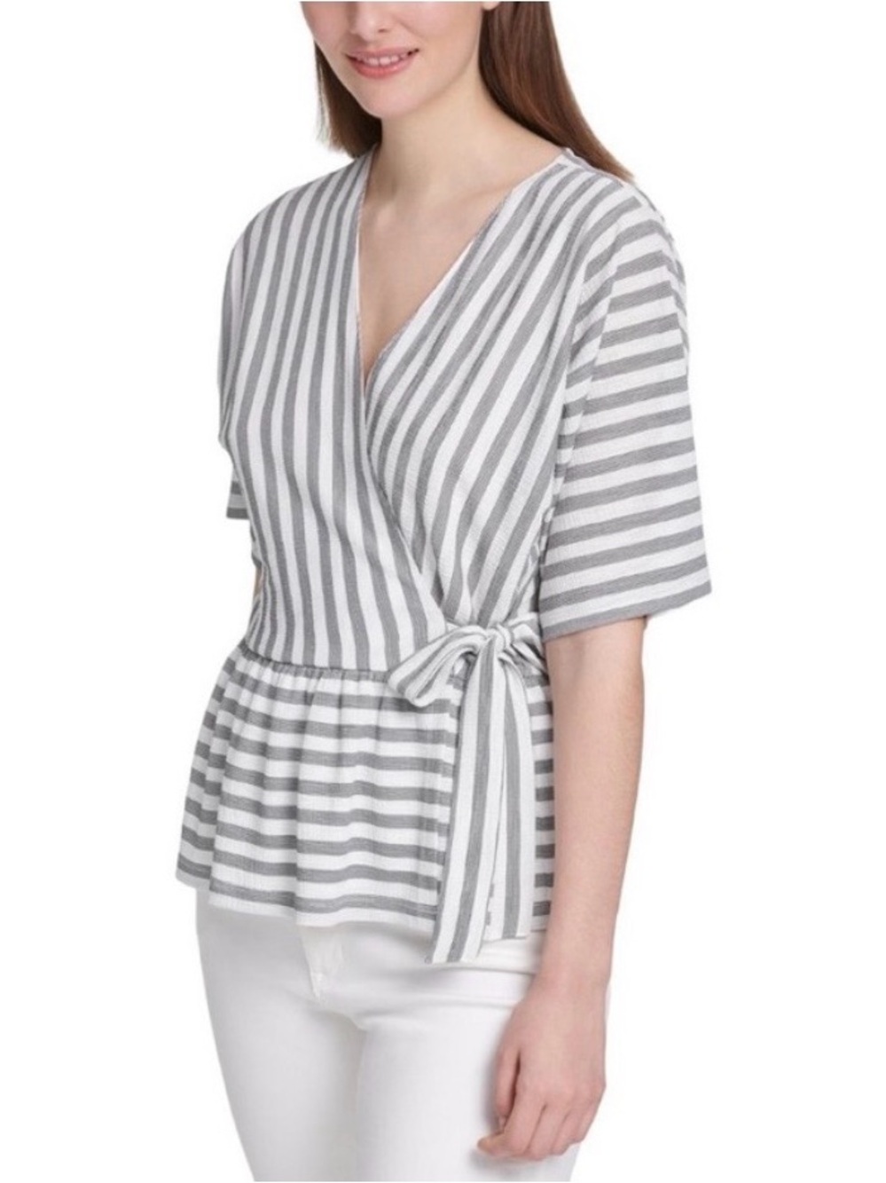 DKNY Faux Wrap V-Neck Blouse